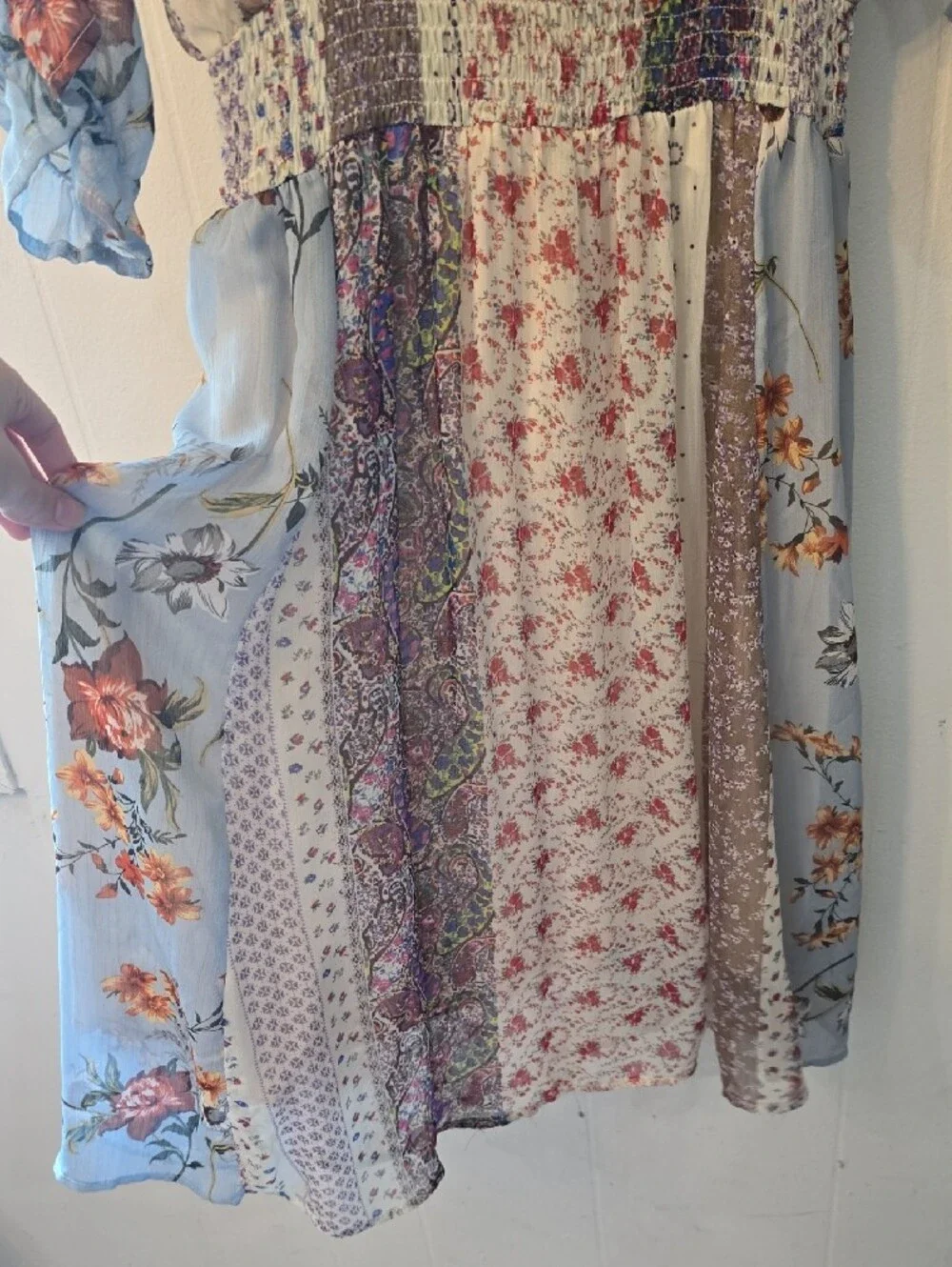Boho Floral Patchwork Midi Dress in Light Blue